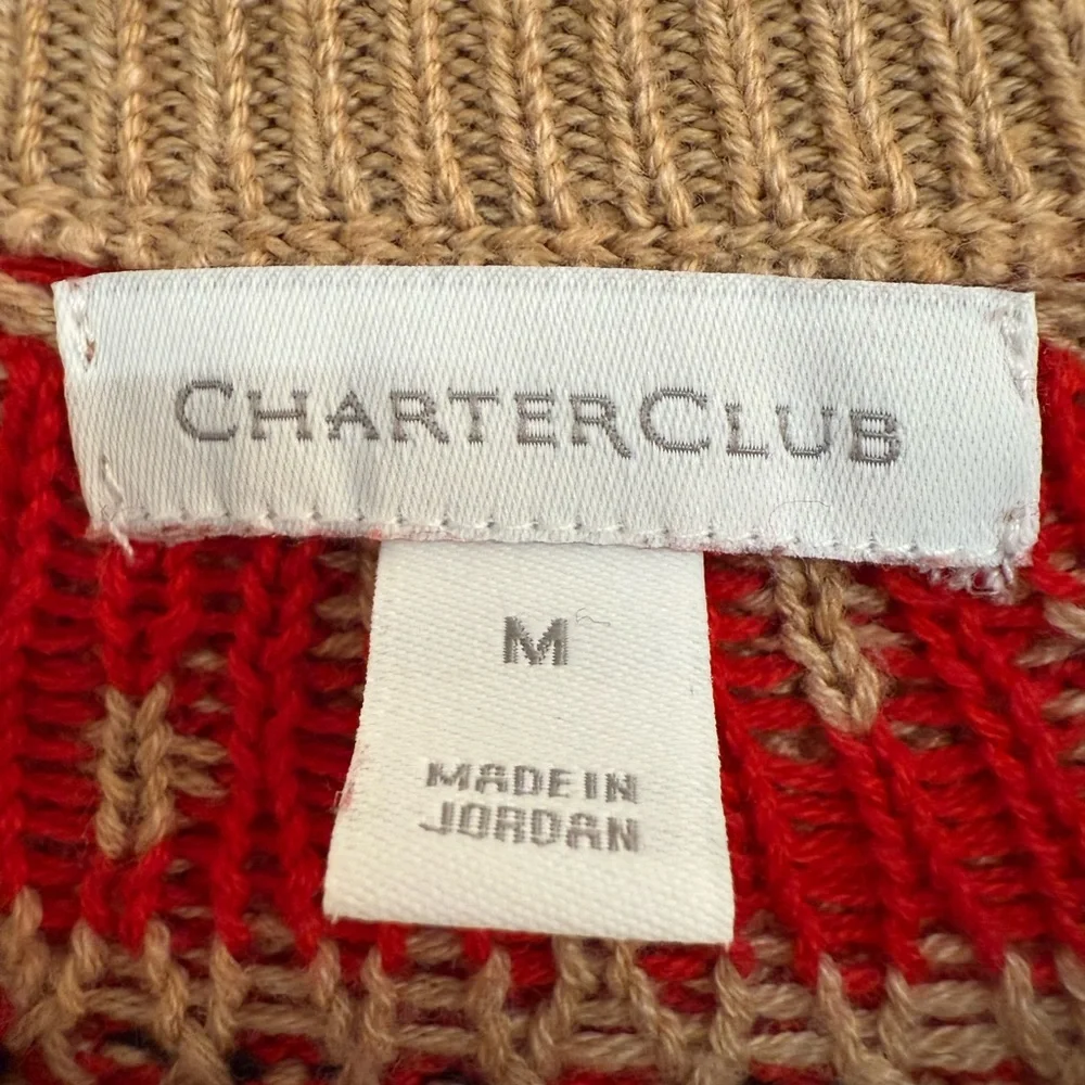 Charter Club Tan Leopard Print Sweater with Red Pattern - Picture 4 of 5